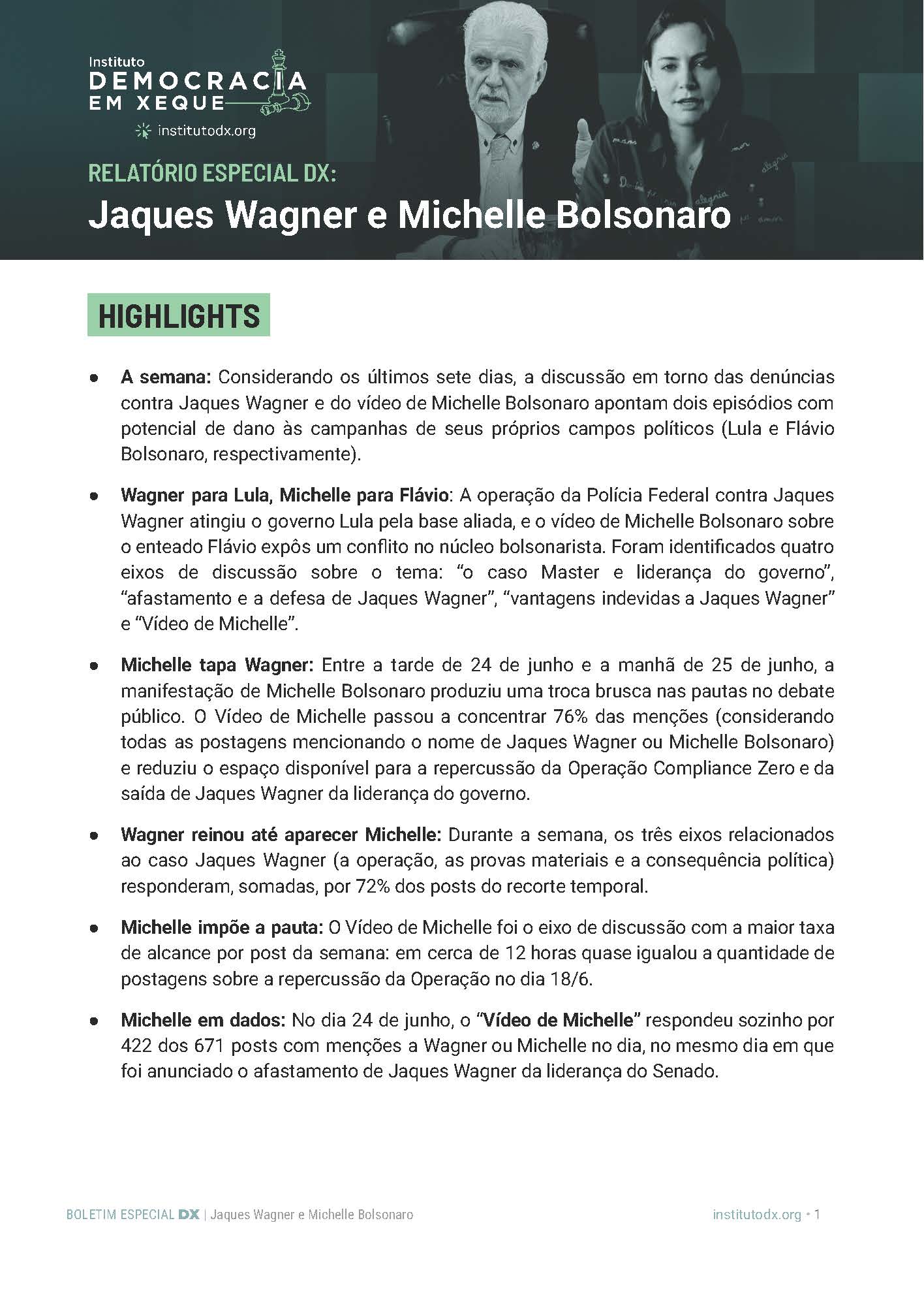 Capa Jaques Wagner e Michelle Bolsonaro – Relatório Especial DX