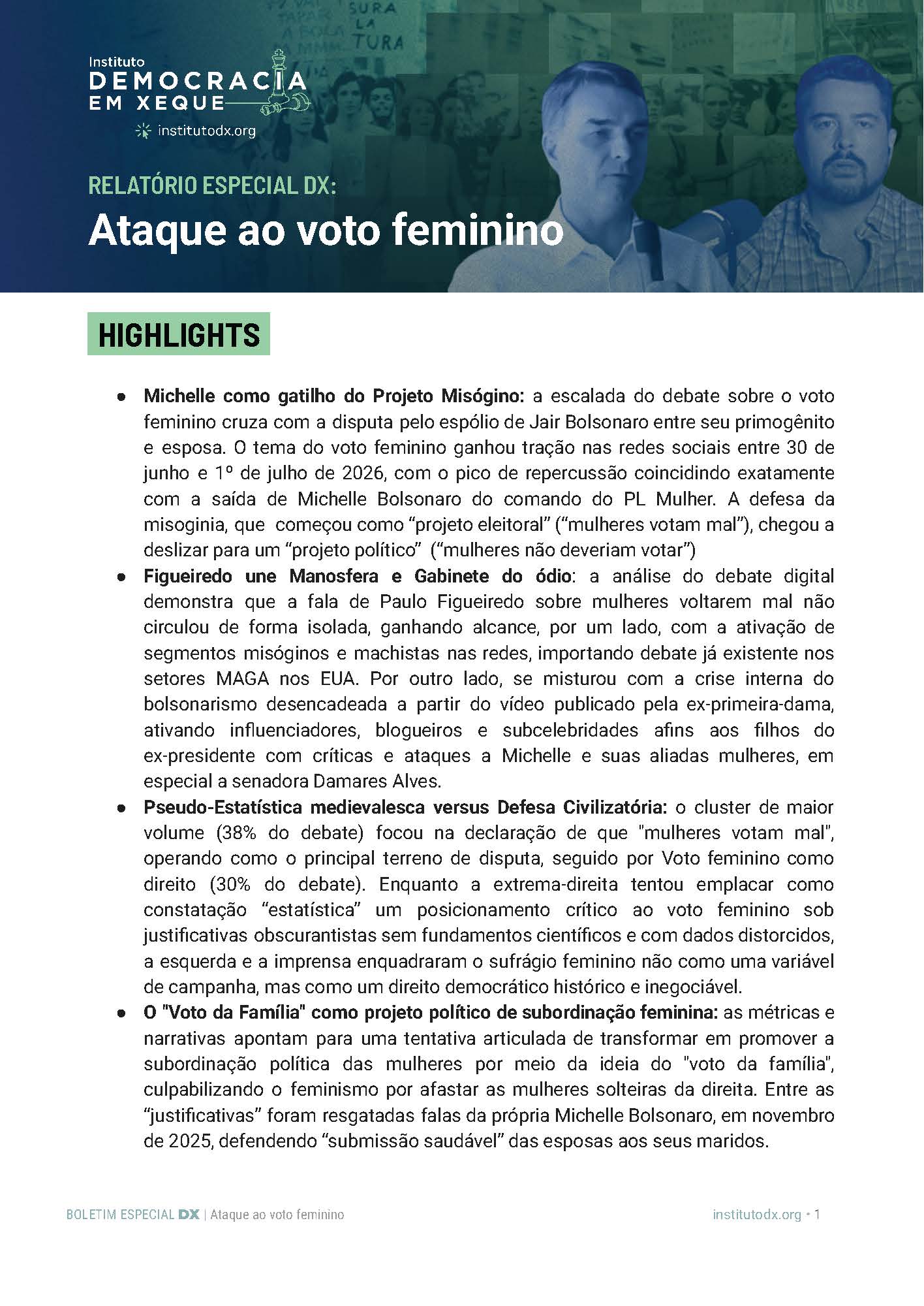 capa Ataque ao voto feminino – Relatório Especial DX