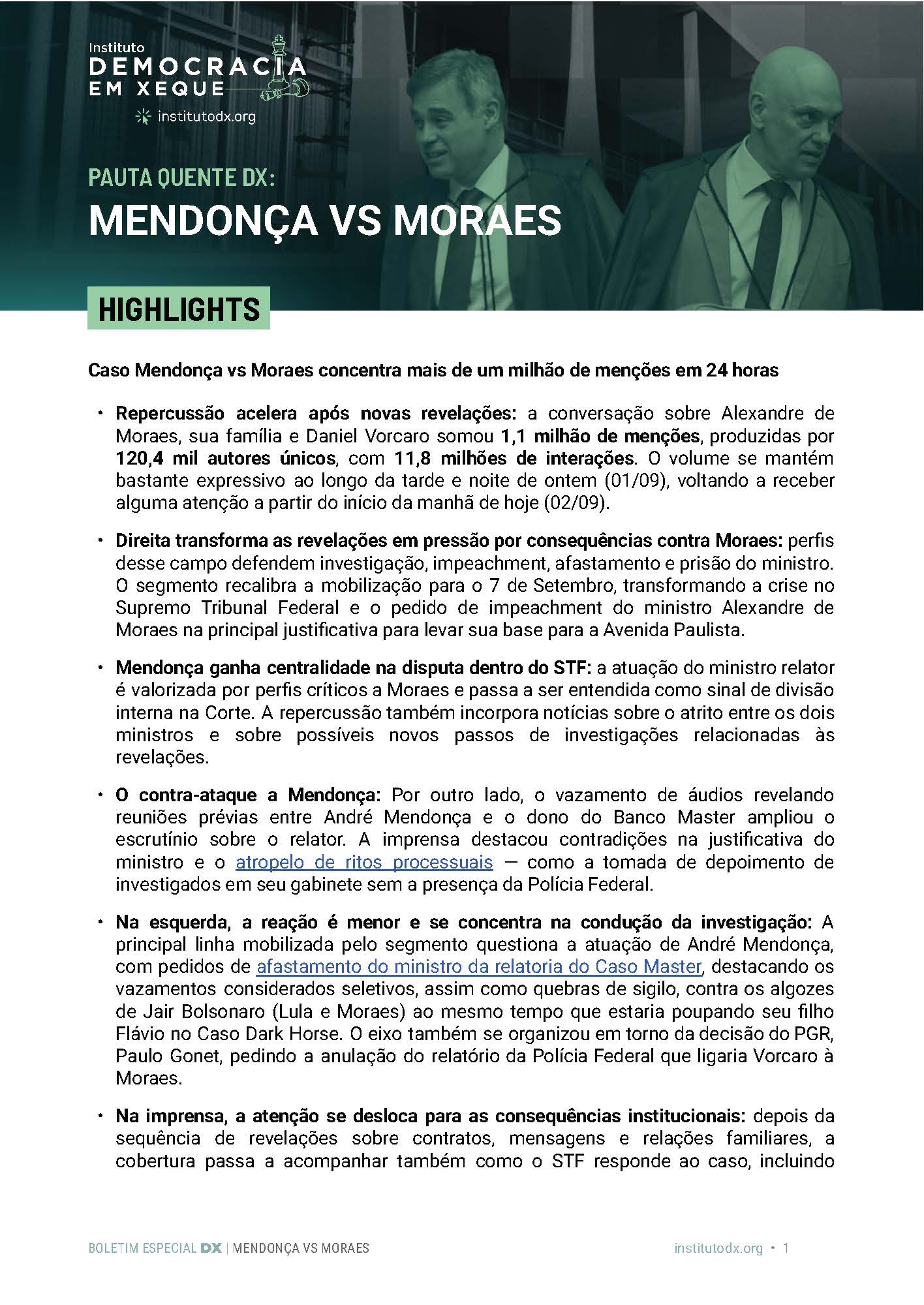 capa Páginas de Mendonça vs Moraes - Pauta Quente DX 01-09-2026